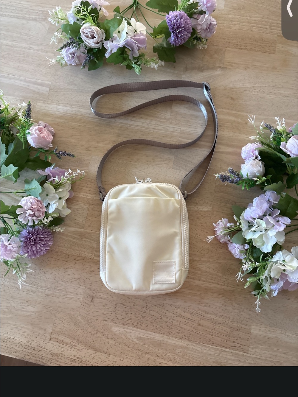 lululemon athletica Cream Crossbody Bag with Taupe Strap